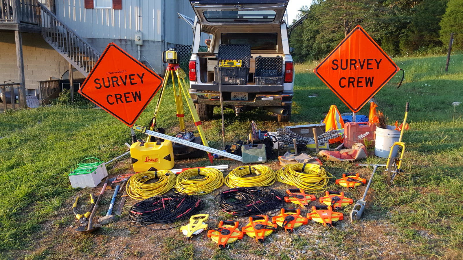 truck and geophysics survey equipment
